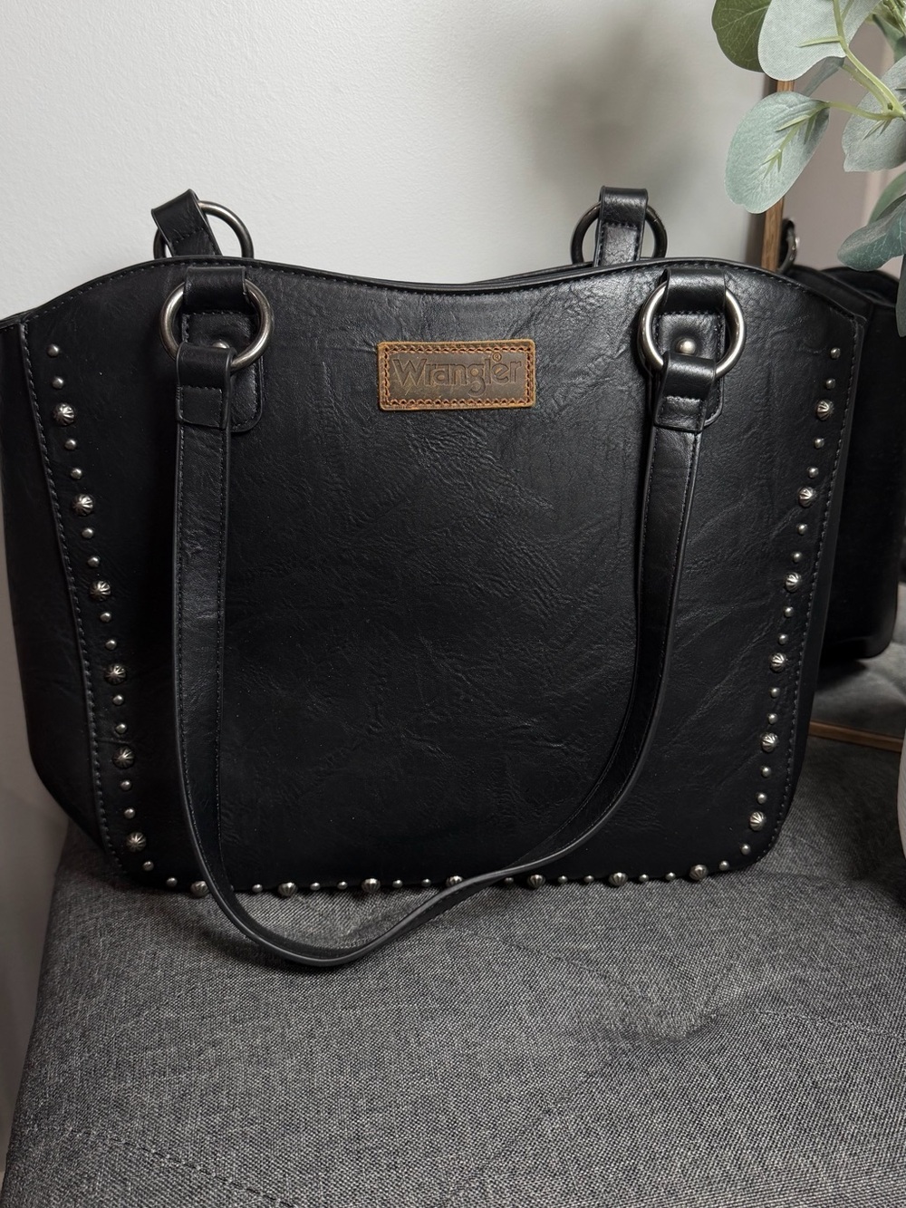 Wrangler Black Studded Faux Leather Tote